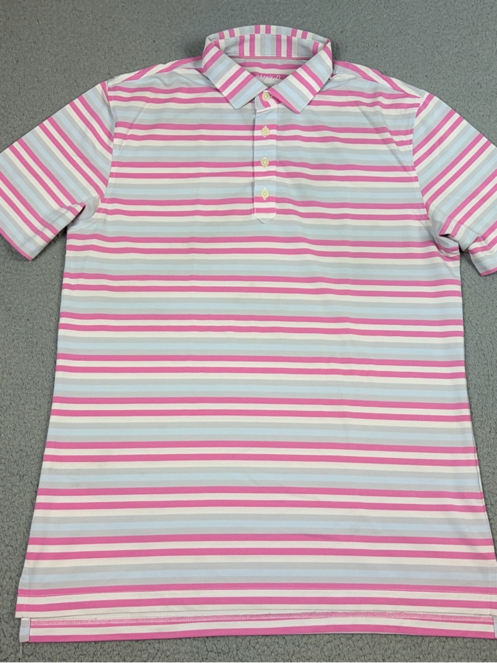 johnnie-O Polo Shirt Mens Medium Pink and White Striped Casual Logo